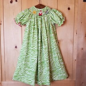 Vintage Amanda Remembered Animal Print Short Sleeve Smock Christmas Dress